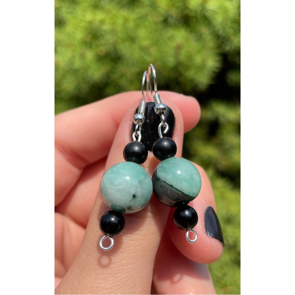 Emerald + Rainbow Obsidian Earrings | Hand Crafted Crystal Jewelry